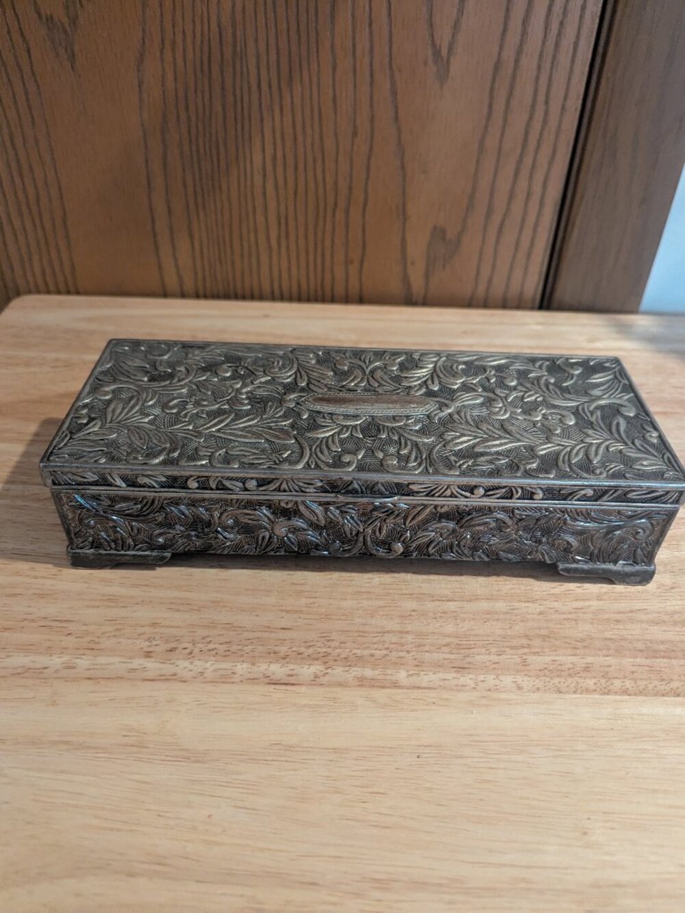VTG Godinger Victorian Style Silver Plate Jewelry Box Gray w/ Mirror Filigree